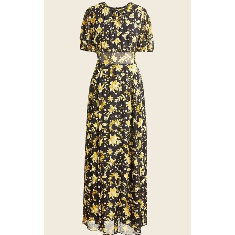 New J Crew Black Metallic Floral Open Tie‎ Back Midi  Long Dress STUNNING 2 4